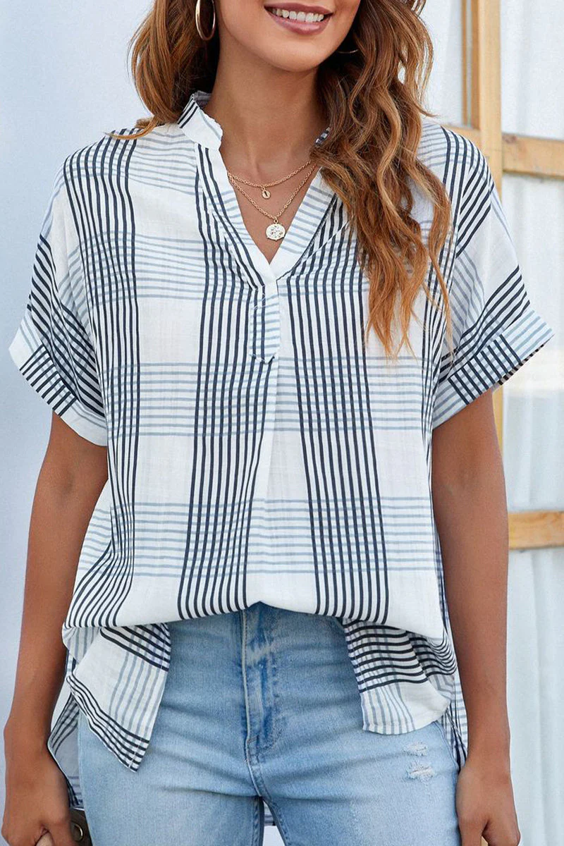 Casual Simplicity Striped Solid Patchwork V Neck Tops - Image 10