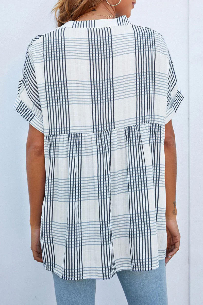 Casual Simplicity Striped Solid Patchwork V Neck Tops - Image 11