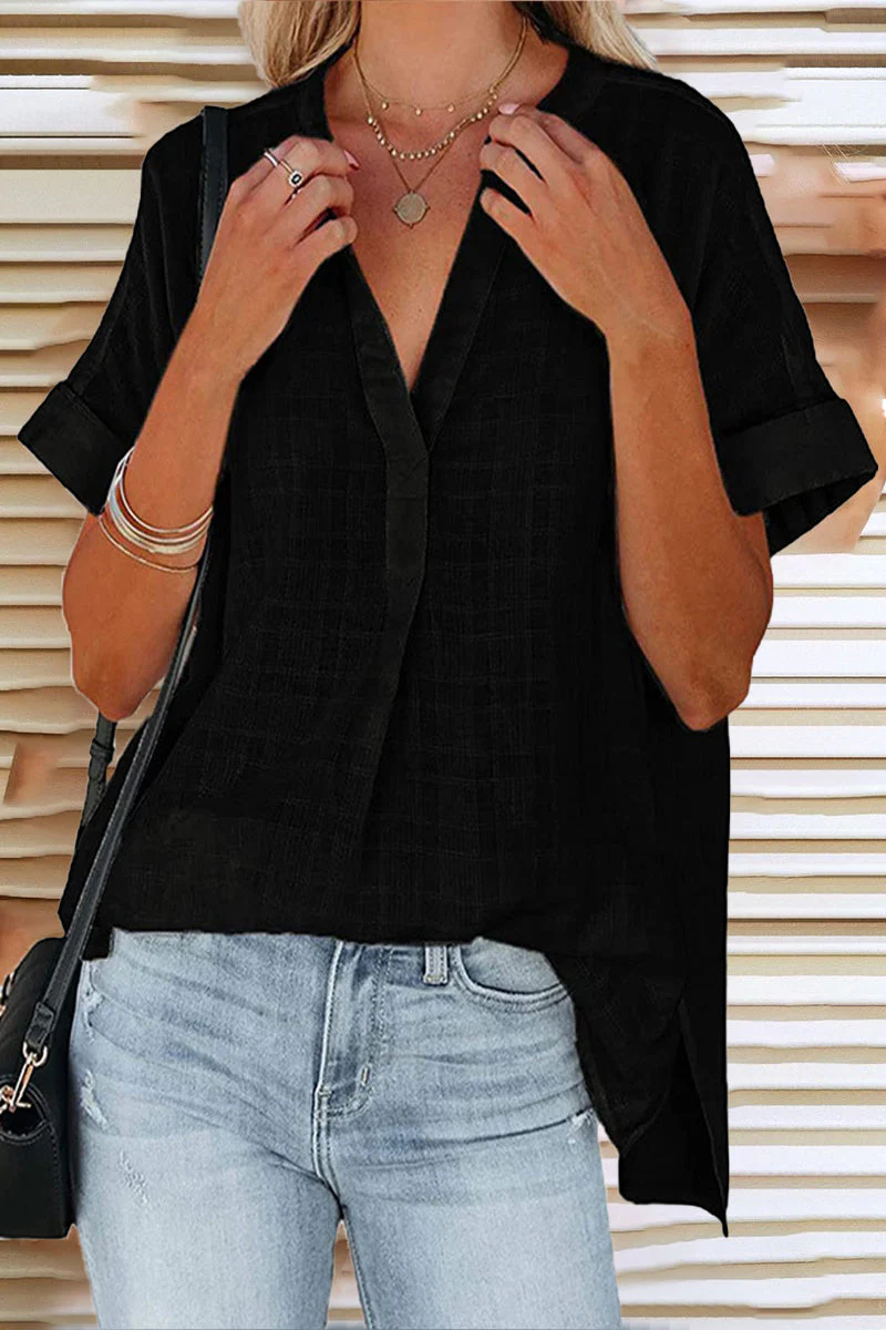Casual Simplicity Striped Solid Patchwork V Neck Tops - Image 2