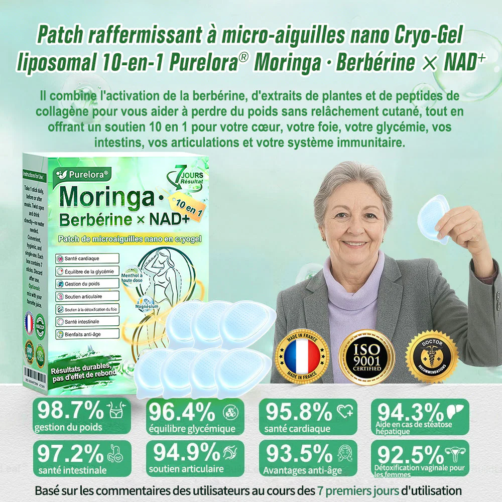 💖𝑷𝒉𝒂𝒓𝒎𝒂𝒄𝒊𝒆 𝑶𝒇𝒇𝒊𝒄𝒊𝒆𝒍𝒍𝒆💖 | 🇫🇷 Purelora® Moringa · Berbérine Patch 10-en-1 aux Nano-Micro-Aiguilles et Cryo-Gel ✅ Soutien Cryo-Métabolique : Cristallise les graisses, raffermit la peau et élimine l'œdème instantanément. - Image 3