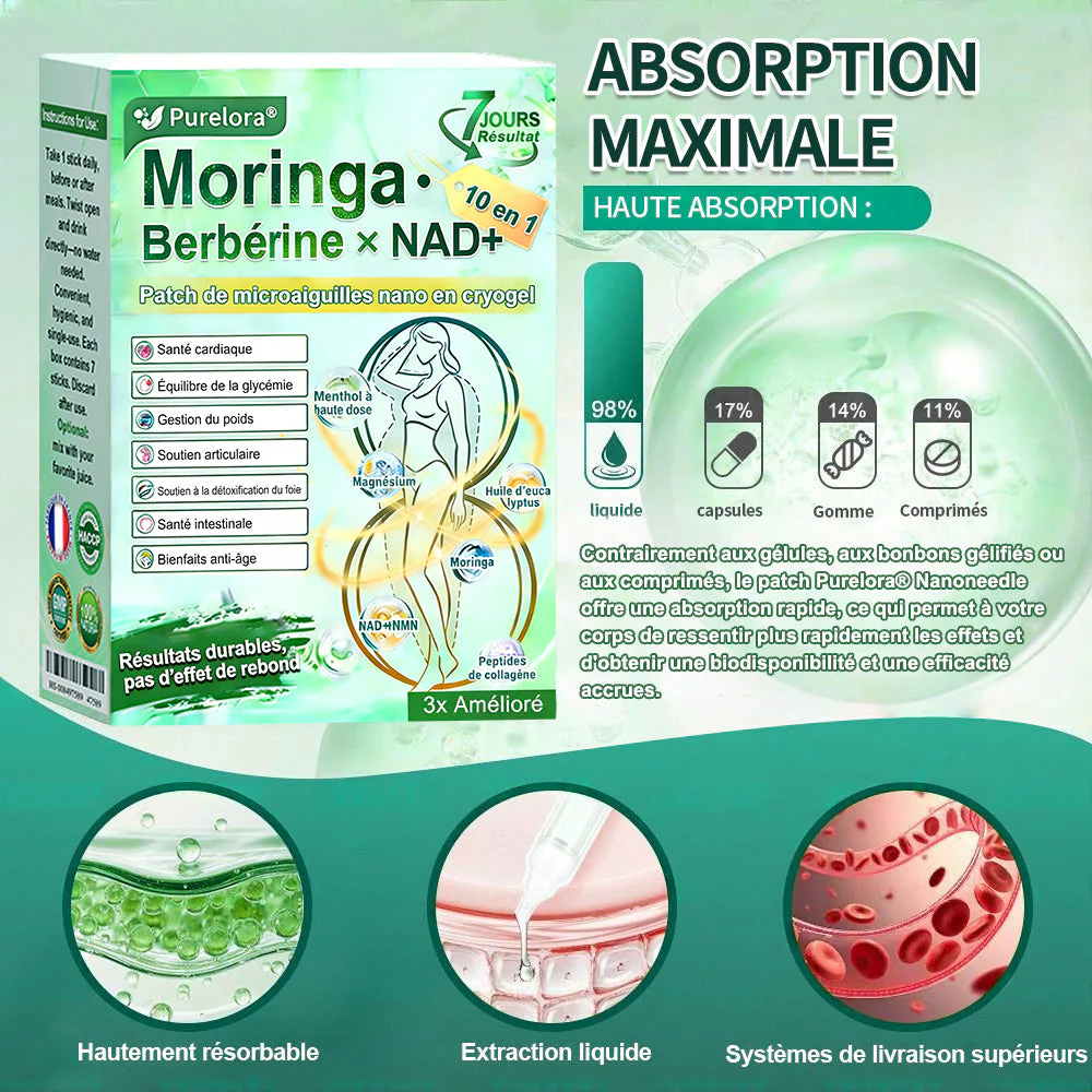 💖𝑷𝒉𝒂𝒓𝒎𝒂𝒄𝒊𝒆 𝑶𝒇𝒇𝒊𝒄𝒊𝒆𝒍𝒍𝒆💖 | 🇫🇷 Purelora® Moringa · Berbérine Patch 10-en-1 aux Nano-Micro-Aiguilles et Cryo-Gel ✅ Soutien Cryo-Métabolique : Cristallise les graisses, raffermit la peau et élimine l'œdème instantanément. - Image 4