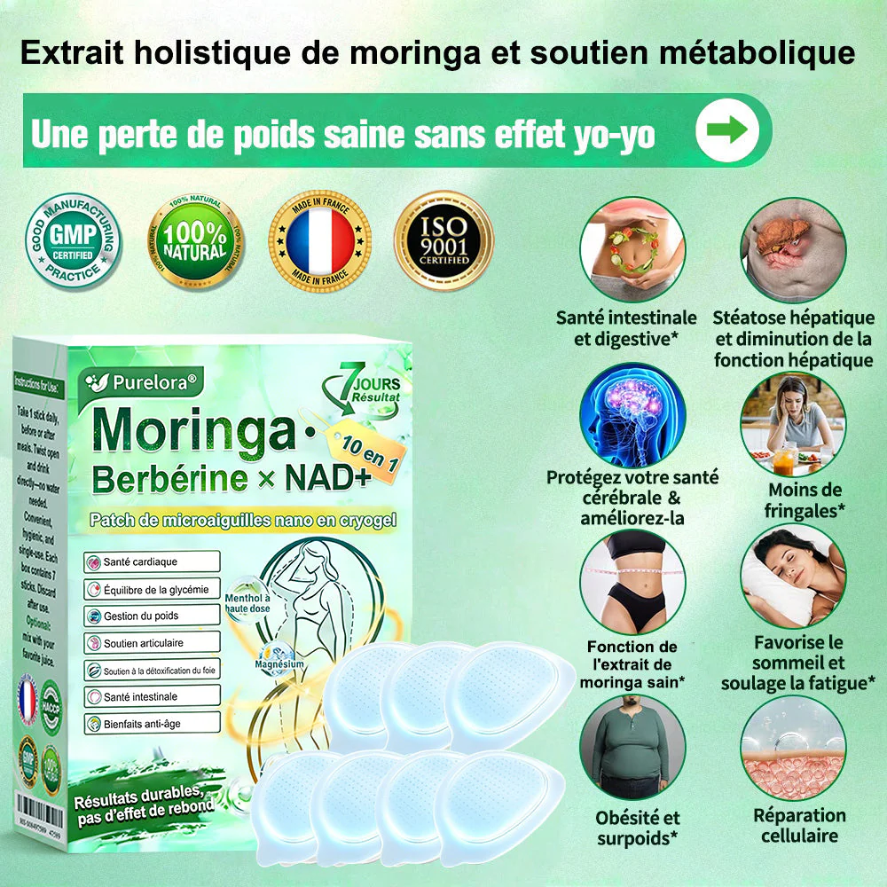 💖𝑷𝒉𝒂𝒓𝒎𝒂𝒄𝒊𝒆 𝑶𝒇𝒇𝒊𝒄𝒊𝒆𝒍𝒍𝒆💖 | 🇫🇷 Purelora® Moringa · Berbérine Patch 10-en-1 aux Nano-Micro-Aiguilles et Cryo-Gel ✅ Soutien Cryo-Métabolique : Cristallise les graisses, raffermit la peau et élimine l'œdème instantanément. - Image 7