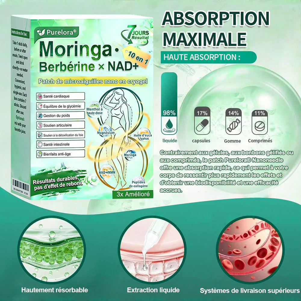 💖𝑷𝒉𝒂𝒓𝒎𝒂𝒄𝒊𝒆 𝑶𝒇𝒇𝒊𝒄𝒊𝒆𝒍𝒍𝒆💖 | Purelora® Moringa · Berbérine Patch 10-en-1 aux Nano-Micro-Aiguilles et Cryo-Gel ✅ Soutien Cryo-Métabolique : Cristallise les graisses, raffermit la peau et élimine l'œdème instantanément. - Image 4