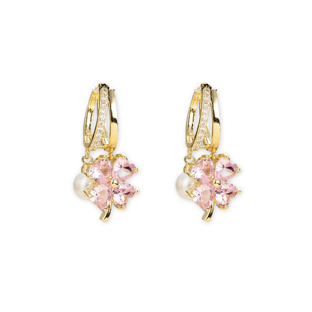 (🔥DERNIER JOUR – 80 % DE RÉDUCTION🔥)丨 Boucles d'oreilles en germanium avec magnétothérapie lymphatique pour la perte de poids – Cristal violet, fleur à quatre pétales et perle, nouveaux bijoux d'oreilles légers et luxueux