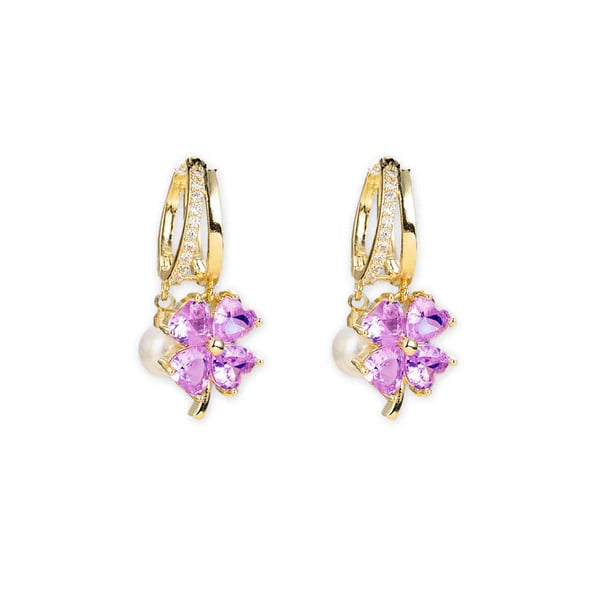 (🔥DERNIER JOUR – 80 % DE RÉDUCTION🔥)丨 Boucles d'oreilles en germanium avec magnétothérapie lymphatique pour la perte de poids – Cristal violet, fleur à quatre pétales et perle, nouveaux bijoux d'oreilles légers et luxueux - Image 3