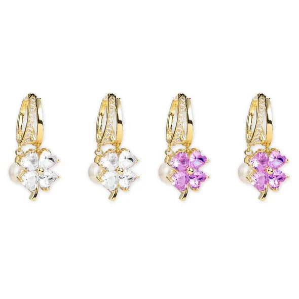 (🔥DERNIER JOUR – 80 % DE RÉDUCTION🔥)丨 Boucles d'oreilles en germanium avec magnétothérapie lymphatique pour la perte de poids – Cristal violet, fleur à quatre pétales et perle, nouveaux bijoux d'oreilles légers et luxueux - Image 7