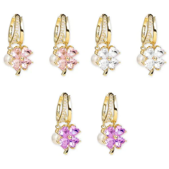 (🔥DERNIER JOUR – 80 % DE RÉDUCTION🔥)丨 Boucles d'oreilles en germanium avec magnétothérapie lymphatique pour la perte de poids – Cristal violet, fleur à quatre pétales et perle, nouveaux bijoux d'oreilles légers et luxueux - Image 8