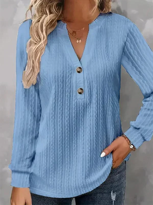 Loose Plain Notched Casual T-Shirt - Image 3