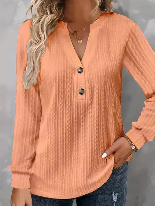 Loose Plain Notched Casual T-Shirt - Image 4