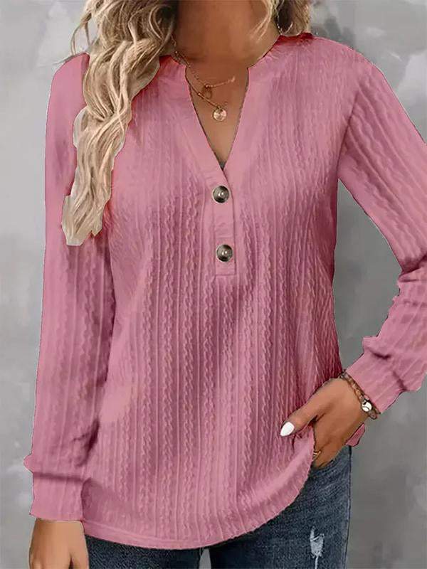 Loose Plain Notched Casual T-Shirt - Image 5