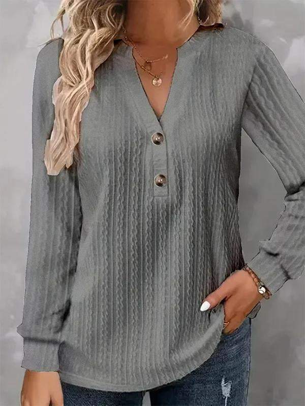 Loose Plain Notched Casual T-Shirt - Image 7