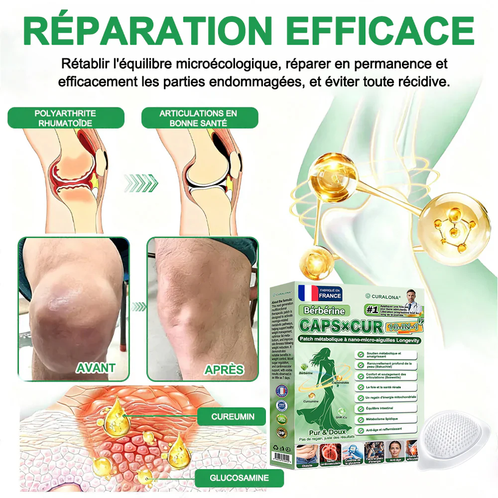 🔥 Nouveauté | 🎉 Curalona® Patch Microneedle 10-en-1 – Berbérine & NAD+ pour le métabolisme, Bakuchiol pour la peau, Boswellia pour les articulations – Patch jour & nuit – 7 patchs – Résultats visibles en 7 jours - Image 14