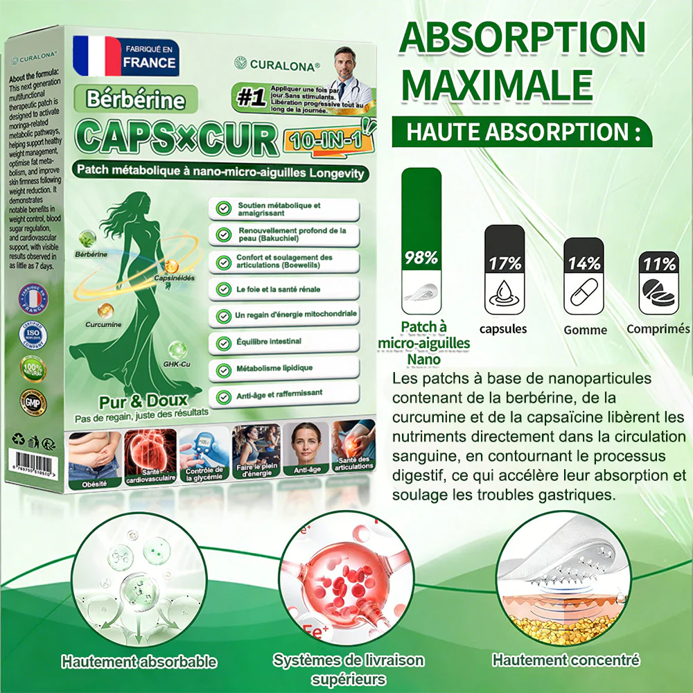 🔥 Nouveauté | 🎉 Curalona® Patch Microneedle 10-en-1 – Berbérine & NAD+ pour le métabolisme, Bakuchiol pour la peau, Boswellia pour les articulations – Patch jour & nuit – 7 patchs – Résultats visibles en 7 jours - Image 4
