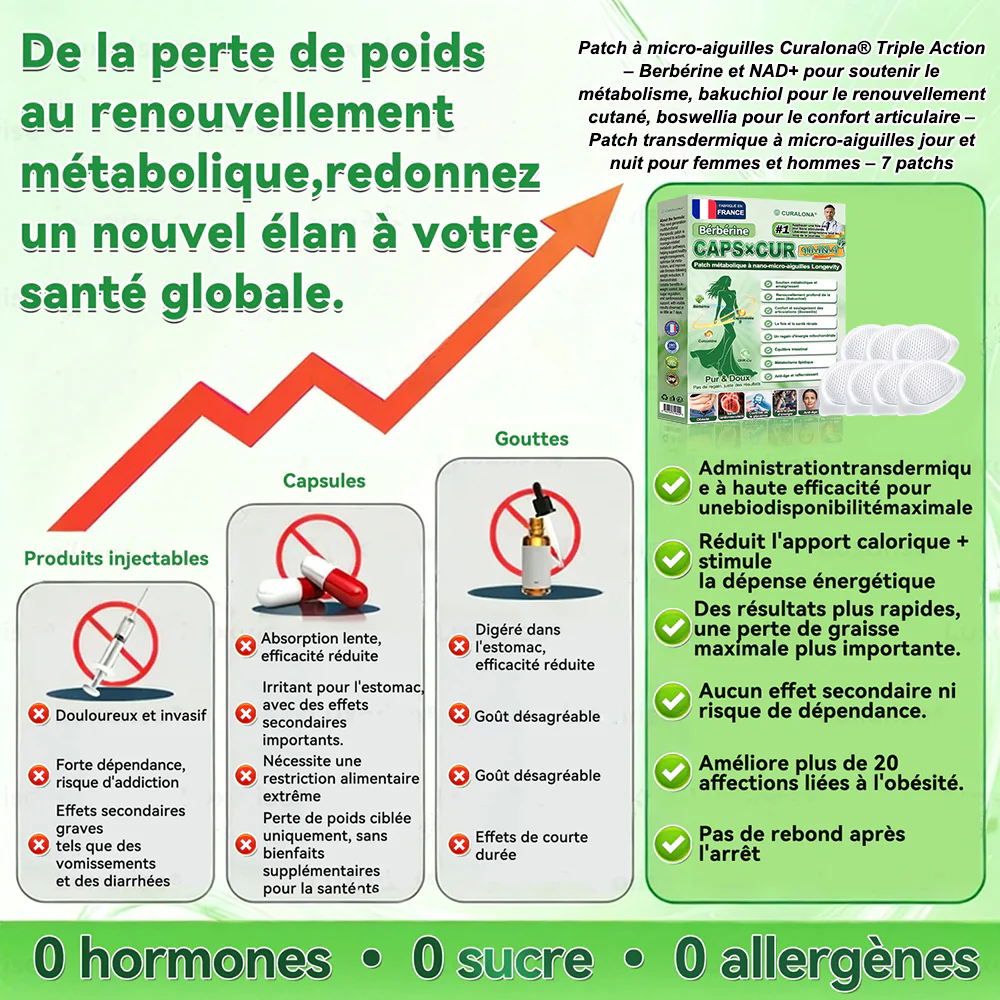 🔥 Nouveauté | 🎉 Curalona® Patch Microneedle 10-en-1 – Berbérine & NAD+ pour le métabolisme, Bakuchiol pour la peau, Boswellia pour les articulations – Patch jour & nuit – 7 patchs – Résultats visibles en 7 jours - Image 5