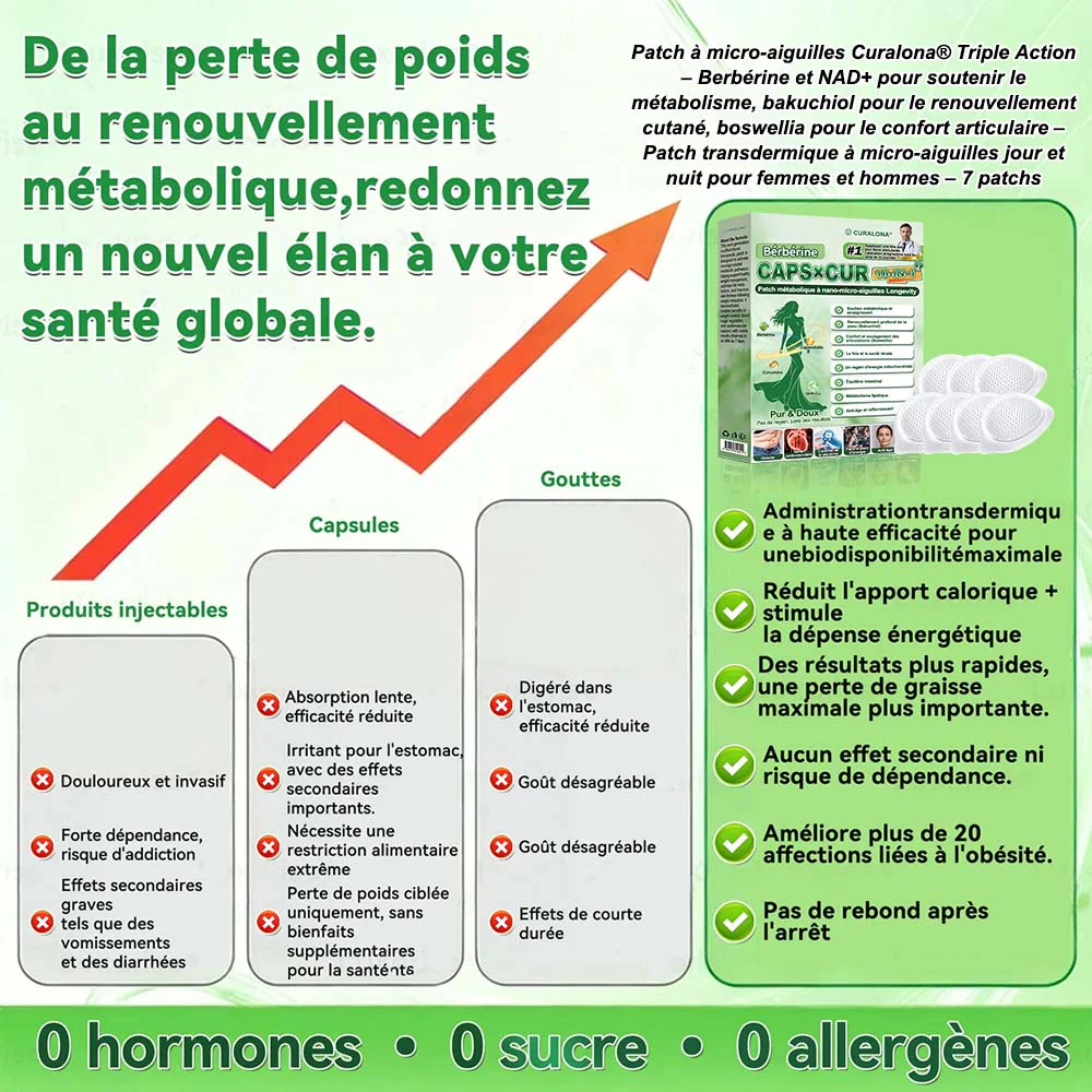 🔥 Nouveauté | Curalona® Patch Microneedle 10-en-1 – Berbérine & NAD+ pour le métabolisme, Bakuchiol pour la peau, Boswellia pour les articulations – Patch jour & nuit – 7 patchs – Résultats visibles en 7 jours - Image 6