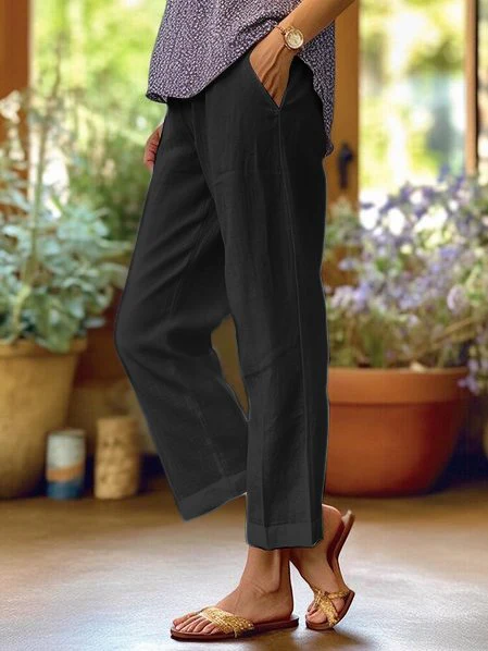 Plain Linen Cotton And Linen Loose Pants - Image 3