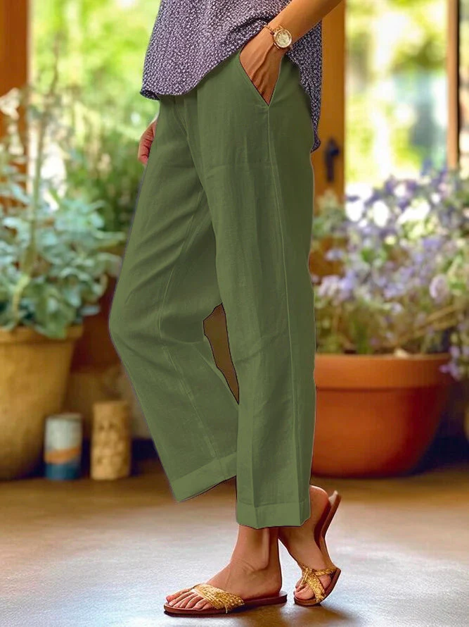 Plain Linen Cotton And Linen Loose Pants - Image 6
